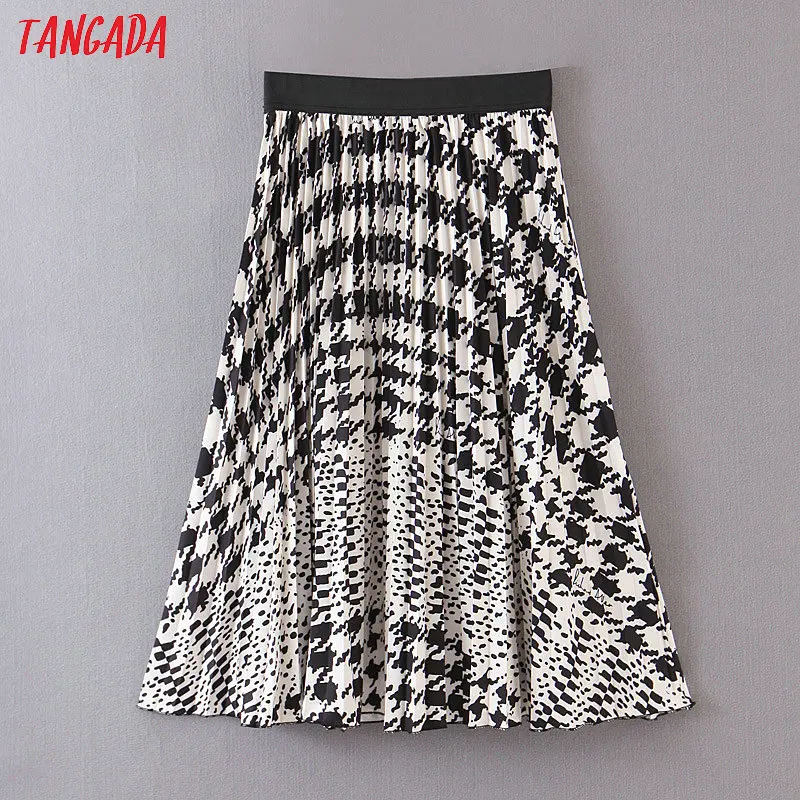 Tangada Женская винтажная клетчатая трапециевидная юбка боковая молния Ретро Дамская мода koeran шикарные юбки до середины икры faldas mujer SL70