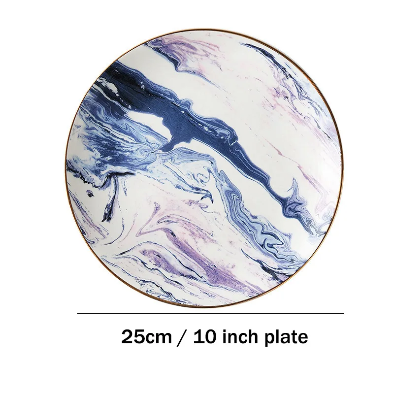 10 inch plate Фиолетовый мраморный набор посуды золотистый керамический кружка тарелка для ужина блюда из пасты послеобеденный чай салат десертная тарелка кофейная чашка блюдце - Цвет: 10 inch plate