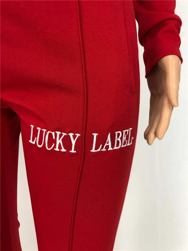 Lucky Label 2 Piece Outfits Women Sweatsuit Striped Sets Zip Top Leggings Sweatpants Jogger Fall Clothes  Wholesale Dropshipping