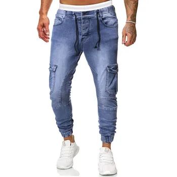 

MORUANCLE Men's Fashion Hi Street Biker Jeans With Pockets Streetwear Motorcycle Denim Trousers Elastic Waist And Cuff S-XXXL