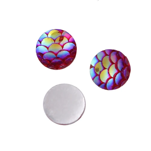50PCs 8mm/12mm Resin Round Mermaid Fish Dragon Scale Dome Seals Cabochon Royal Blue AB Color For DIY Earring Jewelry Making