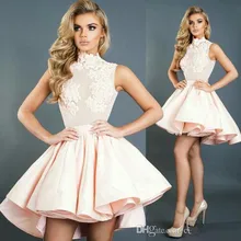 Elegant Homecoming Dresses A-line High Collar Short Mini Appliques Lace Cocktail Dresses