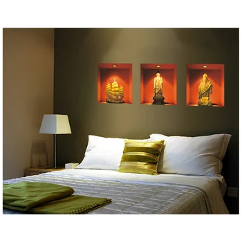 

3D self-adhesive mural simulation Buddhist paintings Thai style Chinese Buddha worship waterproof wall pastes room decoration