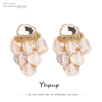 

Yhpup Trendy Natural Pearls Stud Earrings Luxury Baroque Rhinestone Crystal Copper Geometric Earrings Jewelry for Women Party