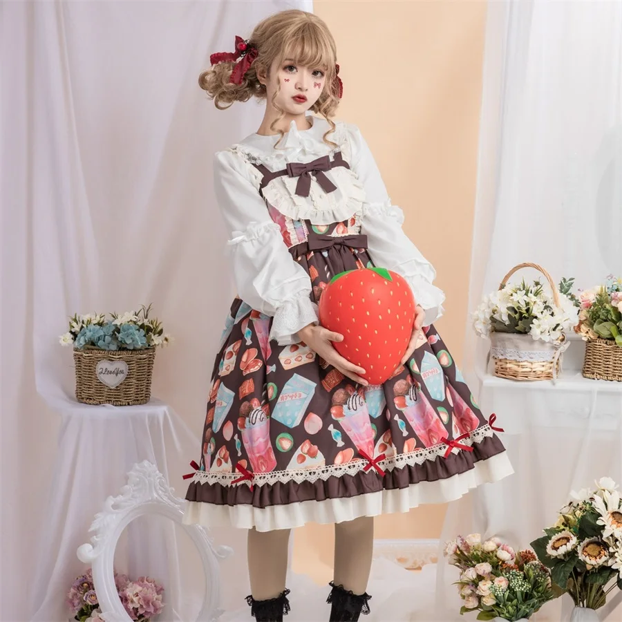 Kawaii клубника десерт повседневные женские Lolita jsk вечерние платья летние Феи Кэй