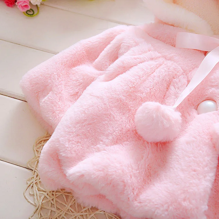 Cute rabbit Winter Warm Top Newborn Kids Baby Girl Fur Coat Cloak Jacket Snowsuit Outerwear Clothes