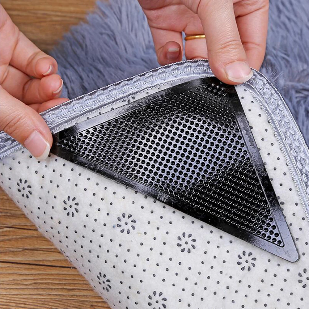 4pcs 11*15cm Reusable Anti-skid Rubber Floor Tidy Carpet Mat Washable Rug Gripper Stopper Tape Sticker Black Corners Pad 3 | Дом и сад