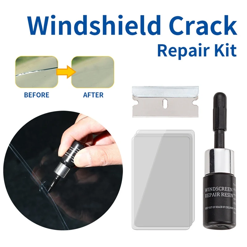 Auto Glass Repair Tool Car Windshield Repair Agent Three-piece Glass Repair Set Include Fluid and Blade and 5pcs Cured Film
