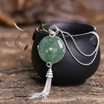 

s925 Silver Natural Strawberry Crystal Ping An buckle pendant