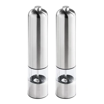 

Press style round pepper grinder Electric Mill in Stainless Steel, Salt Mill (Salt) or Pepper Mill-Silver Color-With light