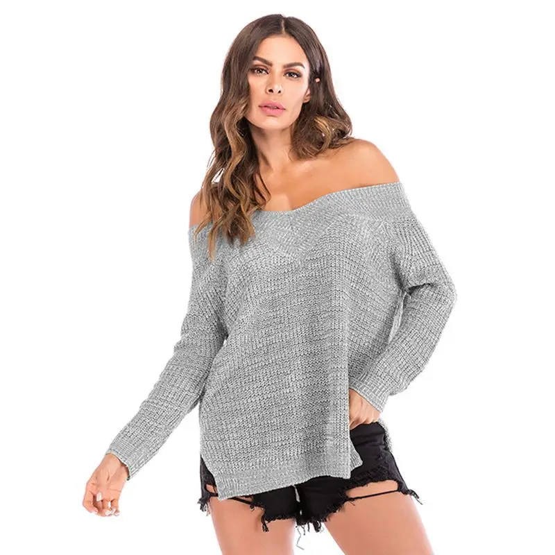 2020 Spring Fashion Women's Long Sleeve Top Fashion Inside and Outside with Off Shoulder Sweater Slash Neck Knitted Sweater 2020 Spring Fashion Women's Long Sleeve Top Fashion Inside and Outside with Off Shoulder Sweater Slash Neck Knitted Sweater