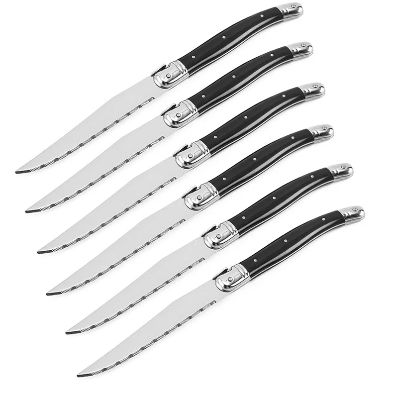 

4-10pcs Laguiole Steak Knives Dinner Knifes Black Tableware Stainless Steel Table Knife Set Plastic Handle Restaurant Bar Tool