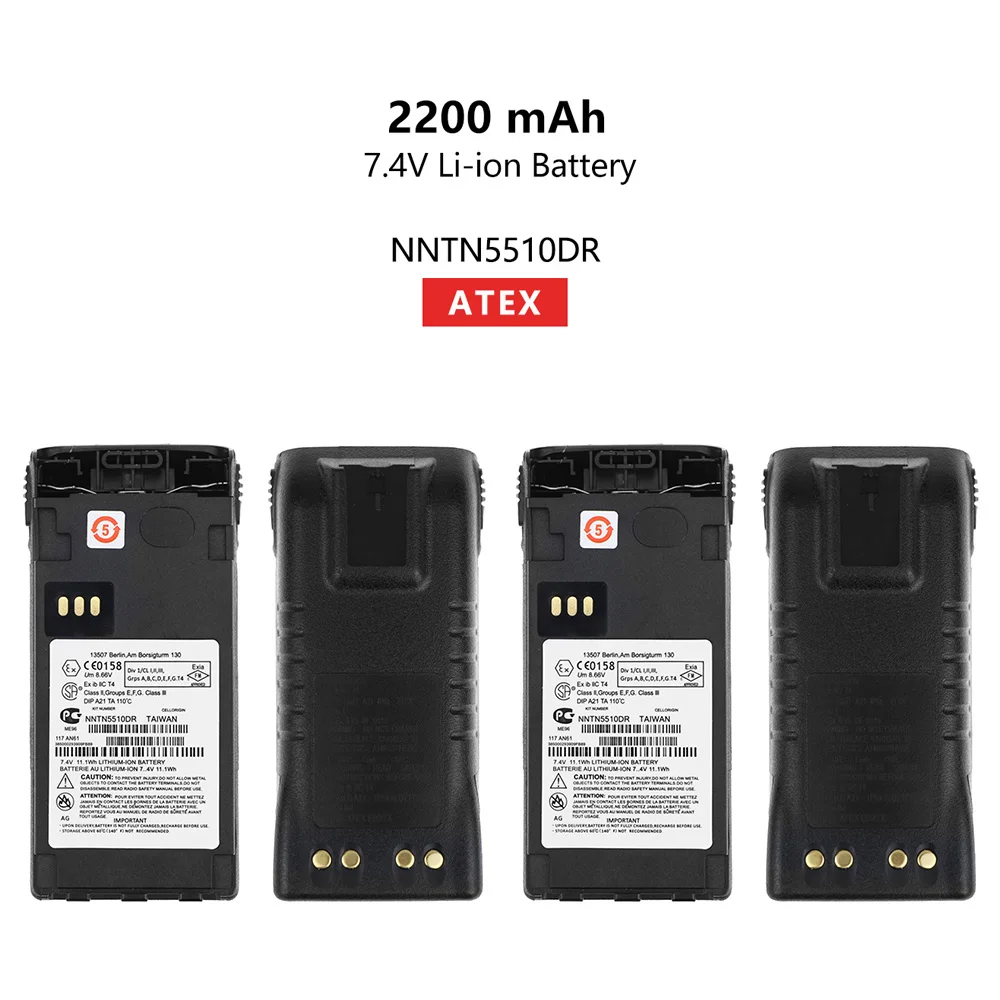 2 предмета NNTN5510DR 2200 мА/ч, ATEX литийионный Аккумулятор для Батарея для Motorola GP329EX GP339EX PTX760EX GP340 GP380 GP580 GP680 радио