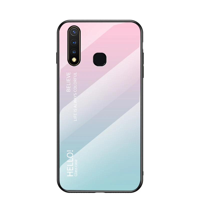 Pink Blue ДЛЯ VIVO Y19 Y11 Y12 Y15 Y17 чехол из закаленного стекла с градиентом мягкий силиконовый бампер задняя крышка для VIVO U3 U3X Fundas - Цвет: Pink Blue