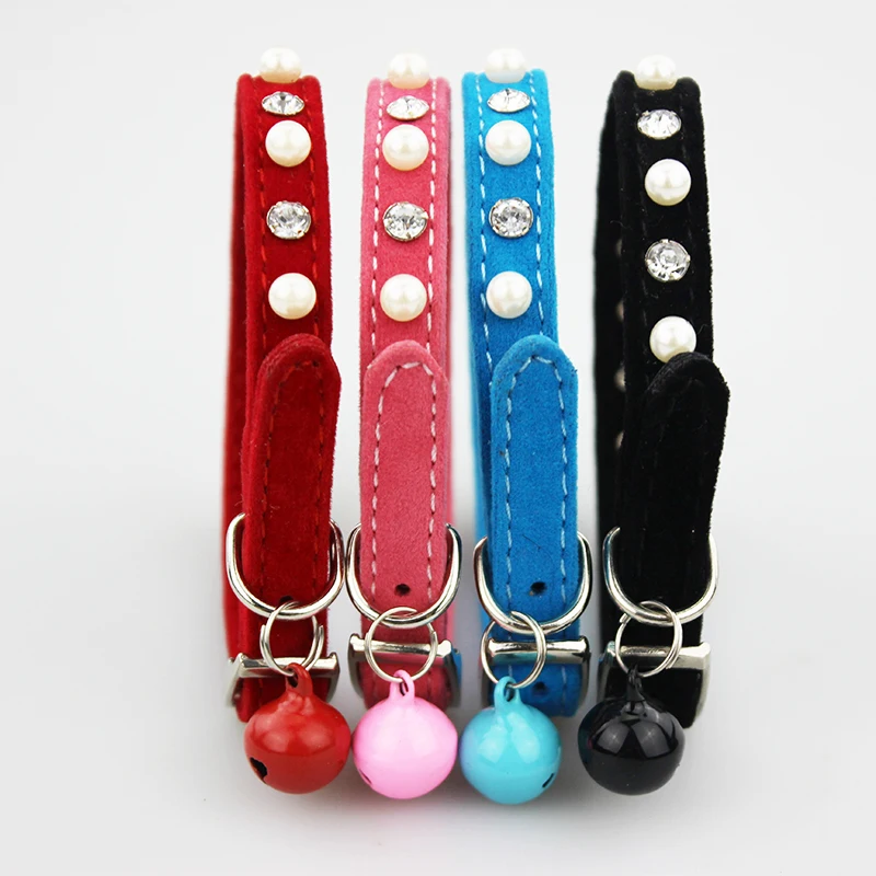 Cat Collar With Safety Buckle Soft Velvet Cat Collar Crystal Jeweled With Bell Fashion Necklace For Kitten Kitty