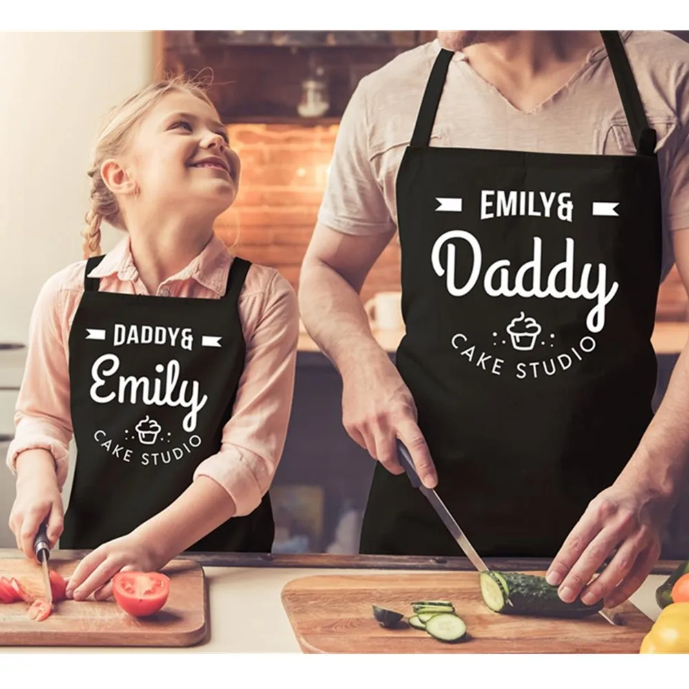 

Personalized Matching Family Apron with Names Daddy and Daughter, Mummy and Son Cooking Apron Head Chef, cutom Sous Chef