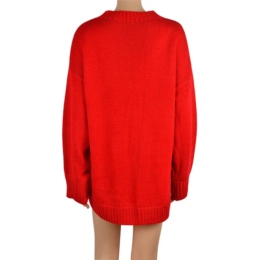 Красный свитер женский сексуальный жилет ребристый o-образный вырез Блузка свитер камзол вязаный лоскутный Топ свитер Mujer свободный оверсайз блузка
