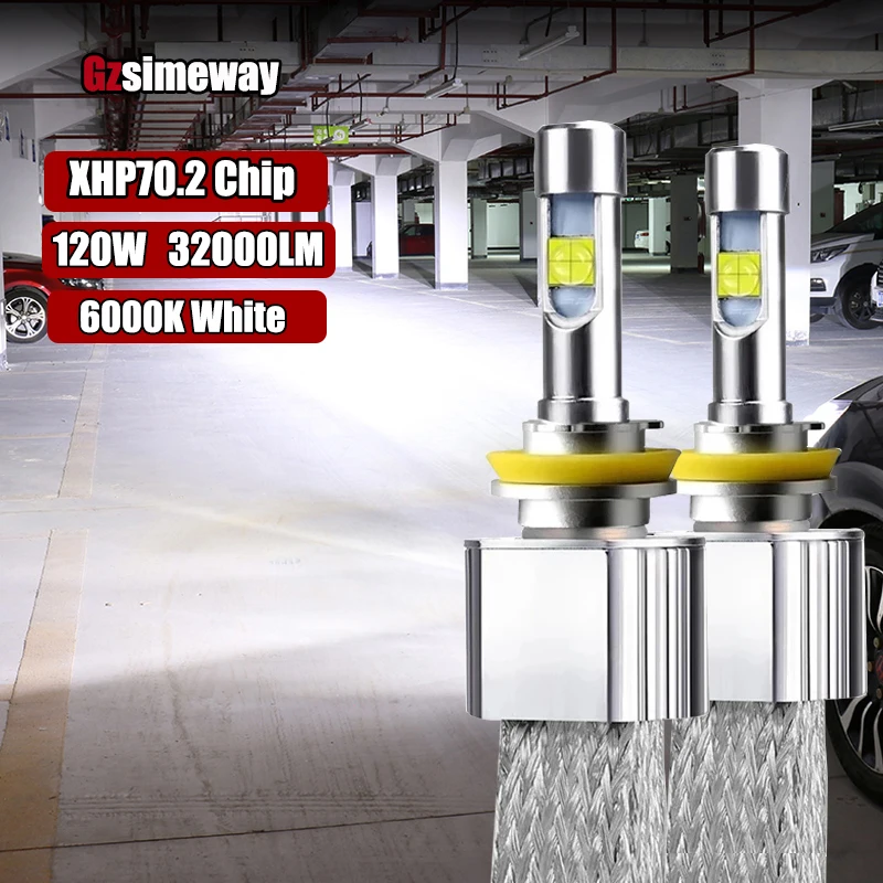 2PCS H11 LED Bulbs H4 H7 9005 HB3 9012 HIR2 D1S D2S D2H Car Headlight XHP70.2 Chip 6000K 120W 32000LM H8 9006 HB4 Auto Fog Lamps led car lights led lights led bulbs led headlights