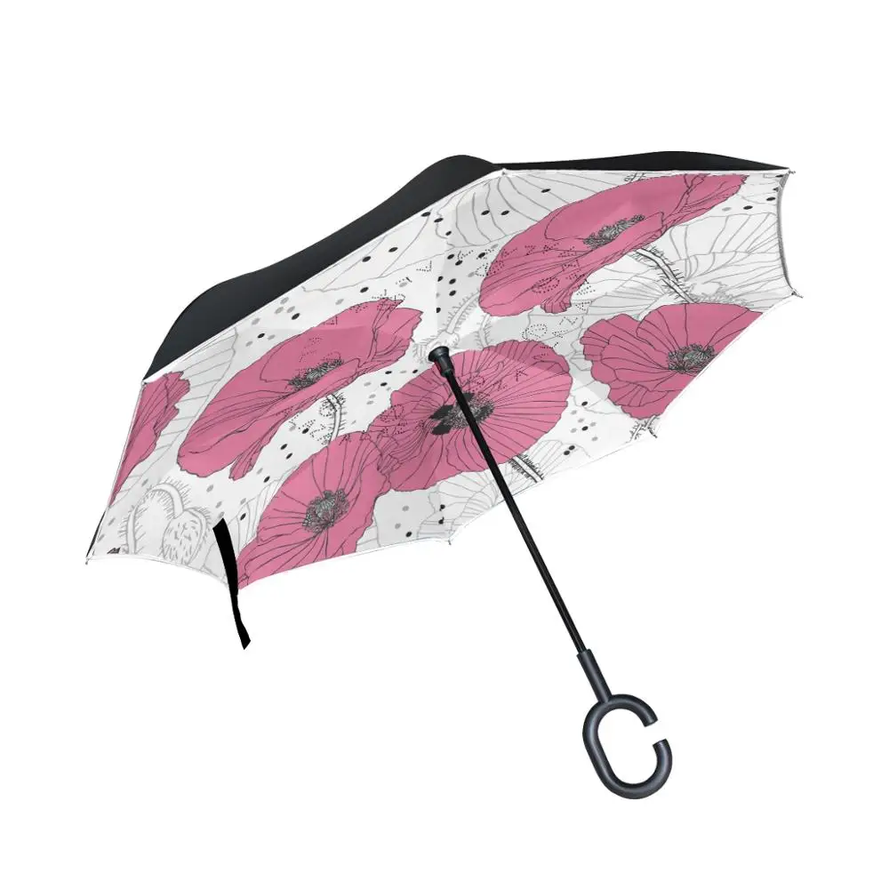 

Susino Big Pink Lotus Leaf Reverse Umbrella Women Men Double Layer C-Shape Handle Ladies Umbrellas Waterproof Windproof
