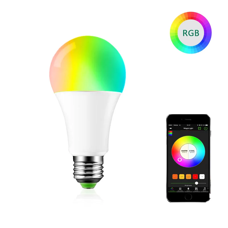 Умная Светодиодная лампа E27 RGB с 20 режимами затемнения 15 Вт волшебная Bluetooth RGBW RGBWW