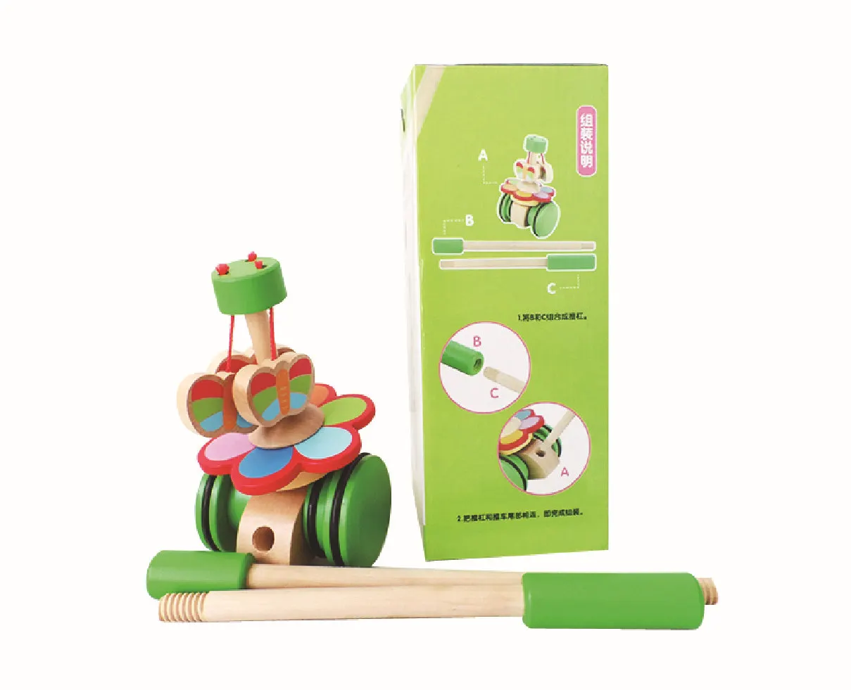 

Creative New Style Children Rotating Butterfly Single Pole Kindergarten Wooden Trolley Baby Toddler Toy a Generation of Fat