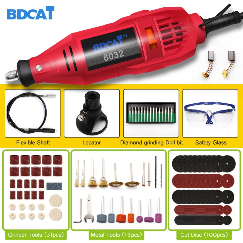 Price BDCAT 180w Engraving Electric Rotary Tool Variable Speed Mini Drill Grinding Machine with Power Tools Dremel Tool Accessories