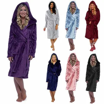 

Women Winter Plush Lengthened Shawl Bathrobe Home Clothes Long Sleeved Robe Coat Smooth Pajama Sexy set Abito da notte Nighty