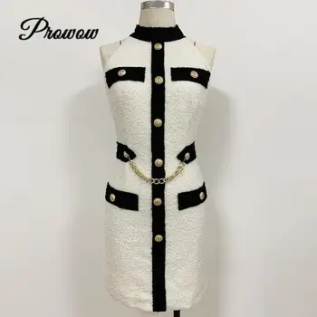 

High Quality 2020 Summer Women Luxury Lion Button Slim Halter Strapless Single Brested Sexy Club Dress Vintage Brand Clothes