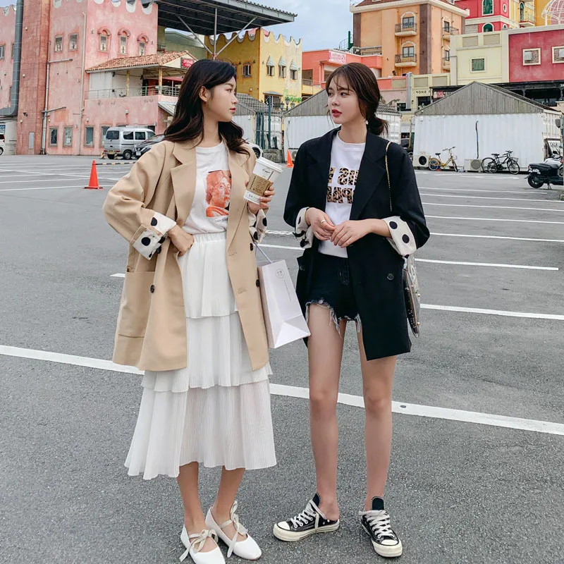 

Black And White with Pattern CHIC Small Suit Coat Women's 2019 Spring And Autumn New Style Students Korean-style Casual Loose-Fi
