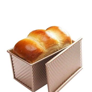 

450g Loaf Pan with Lid Champagne-colored Corrugated Non-stick Bakeware Carbon Steel Bread Toast Mold Bread Baking Pan