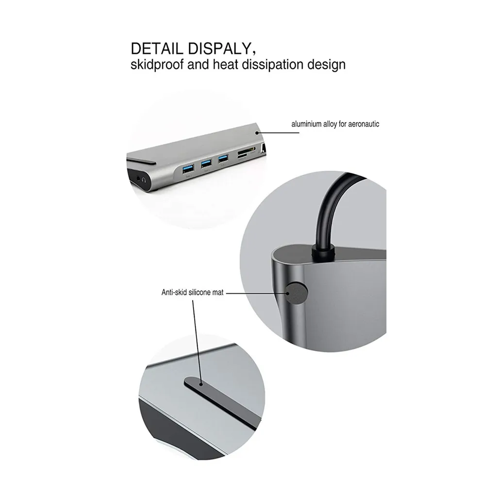 10 в 1 Тип C концентратор к HDMI USB 3,0 RJ45 адаптер док-станция для ноутбука мобильного телефона VGA 3,5 мм SD/мини-карта флэш памяти TF DP Интерфейс зарядка PD
