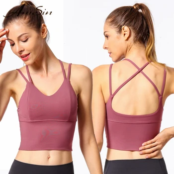 

Women Sport Bra Top Black Padded Yoga Brassiere Fitness Sports Tank Top Female Sport Yoga Bra Push Up Sports Bra AmeSin GYB09