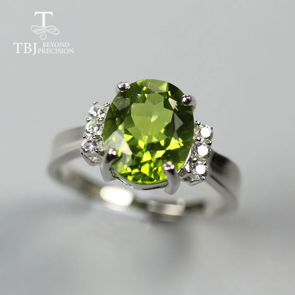 

TBJ 2020 china Peridot Ring oval 9*11mm 3.9ct natural green gemtone fine jewelry 925 sterling siver for women nice gift