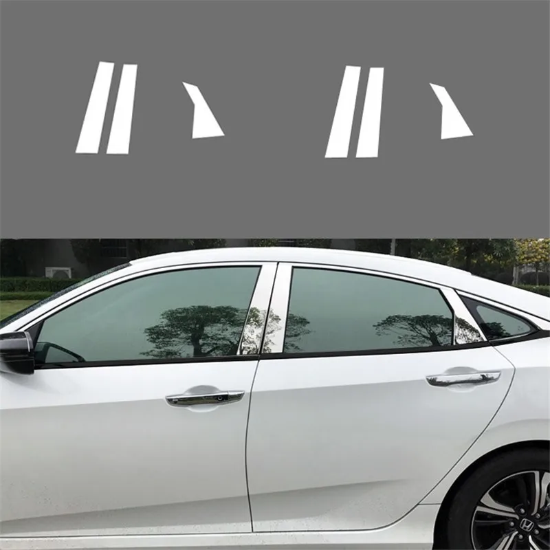 

WELKINRY car auto cover For Honda Civic 2016 2017 2018 2019 generation 10 stainless steel window frame middle column pillar trim
