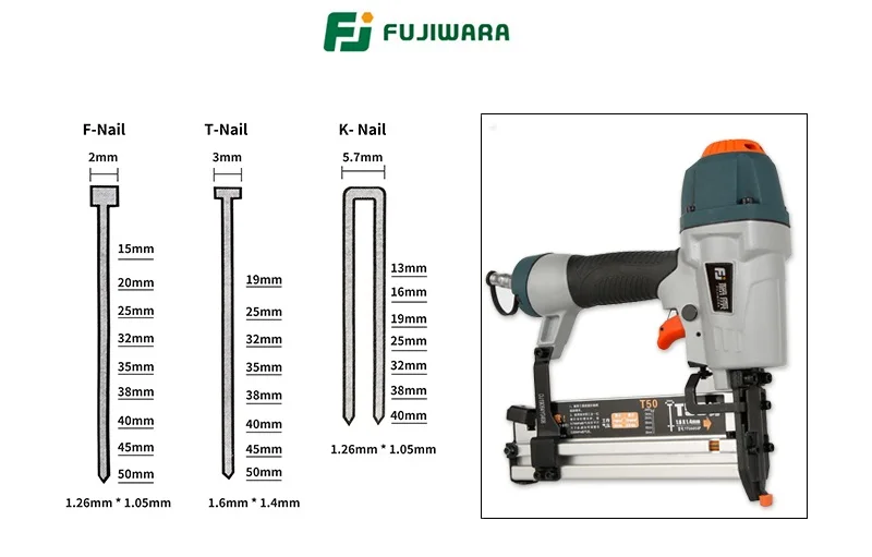 FUJIWARA Новые 3 в 1 пневматический гвоздепистолет деревообрабатывающий гвоздей степлер воздуха гвоздей инструмент, F15-F50, T20-T50, 13-40 мм U-shape форме, благодаря чему создается ощущение невесомости с лак для ногтей