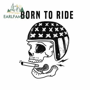 

EARLFAMILY 13cm x 10.3cm for Born To Ride Skull Head Auto Car Stickers and Decals Waterproof Laptop Motorcycle Car Wrap