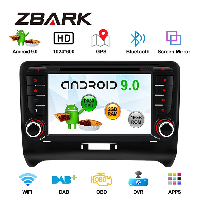 

7 inch Android 9.0 Car DVD Player RAM 2GB 2 Din Car Multimedia Player Radio Gps Navi for Audi TT MK2 8J 2006-2012 YHTTPX3001