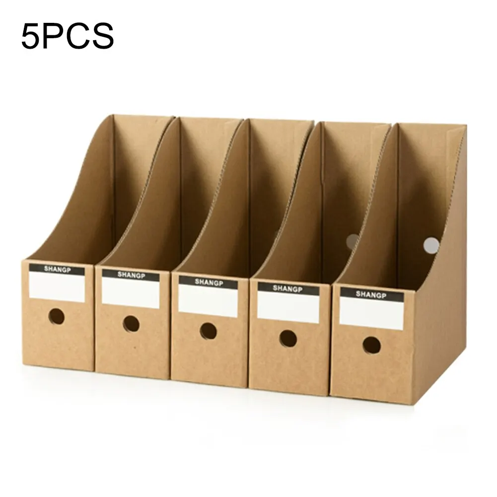 5pcs Kraft Paper Cardboard Magazine File Holders Documents Box
