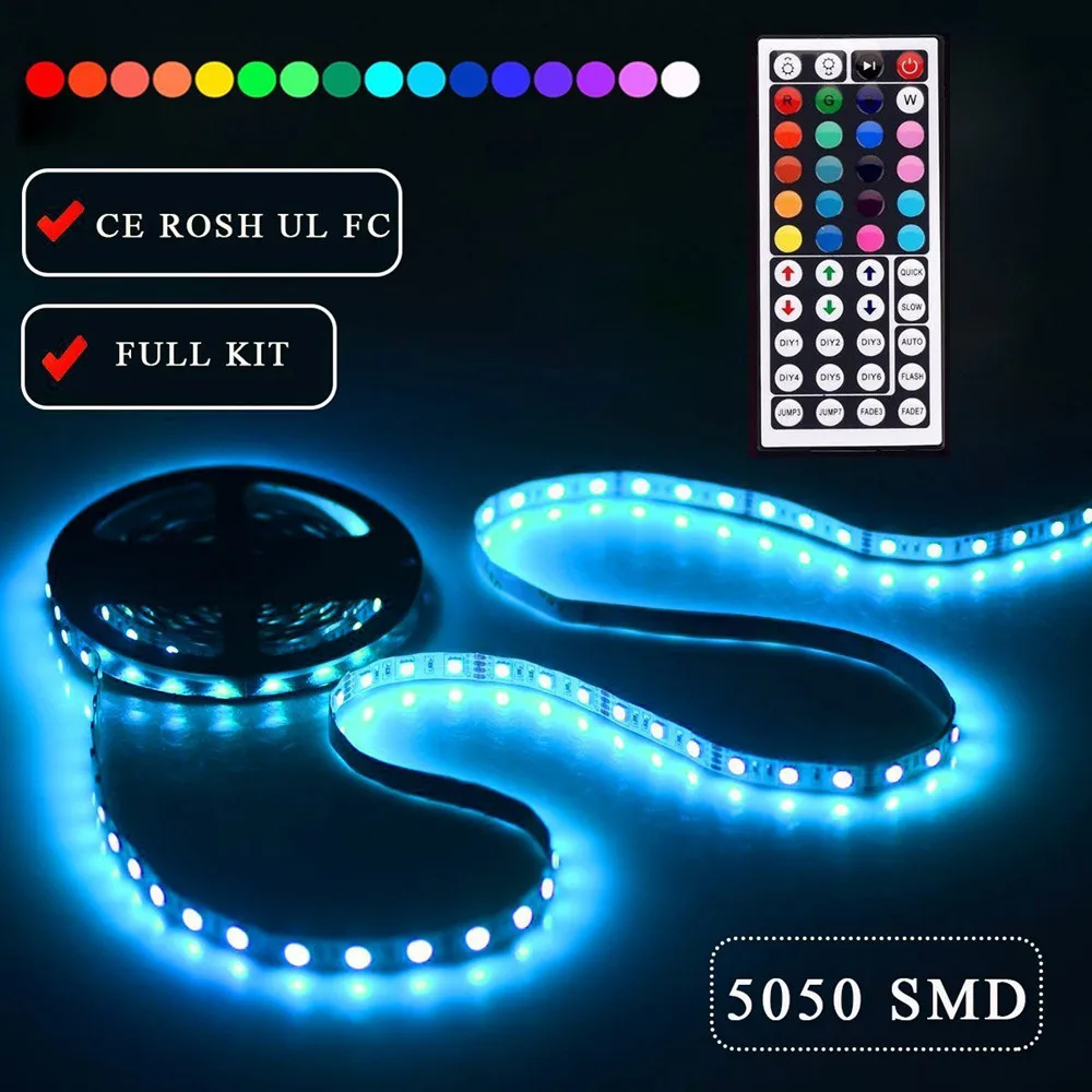 Светодиодный светильник 12 В RGB SMD 5050 светодиодный водонепроницаемый диод лента 44 кнопки управления неоновая лента 5 м 10 м 15 м вечерние ленты для украшения комнаты светильник