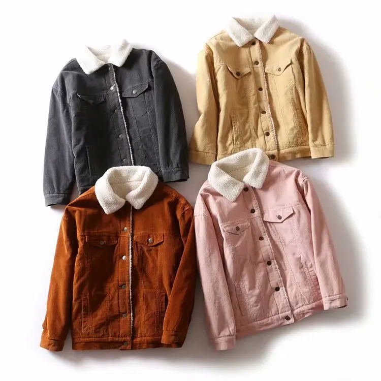 

Europe And America WOMEN'S Dress 2019 Autumn And Winter New Style Fold-down Collar Lining Lambs Wool Corduroy Coat Women's