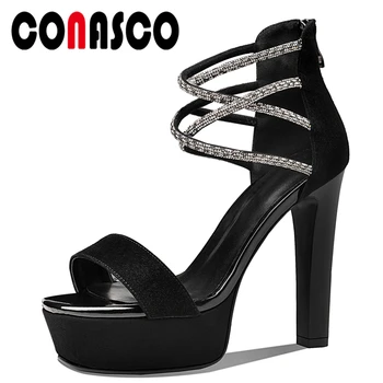 

CONASCO Fashion Sexy Women Sandals Kid Suede Summer 2020 New Platforms Super High Heels Peep Toe Cross-Tied Zipper Shoes Woman
