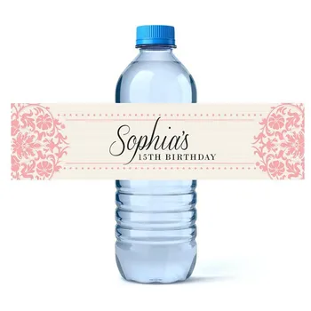 

Custom Name Pink Girl's Birthday Waterproof Water Bottle Wrappers Personalized Wedding Water Bottle Labels Stickers - 48Pcs