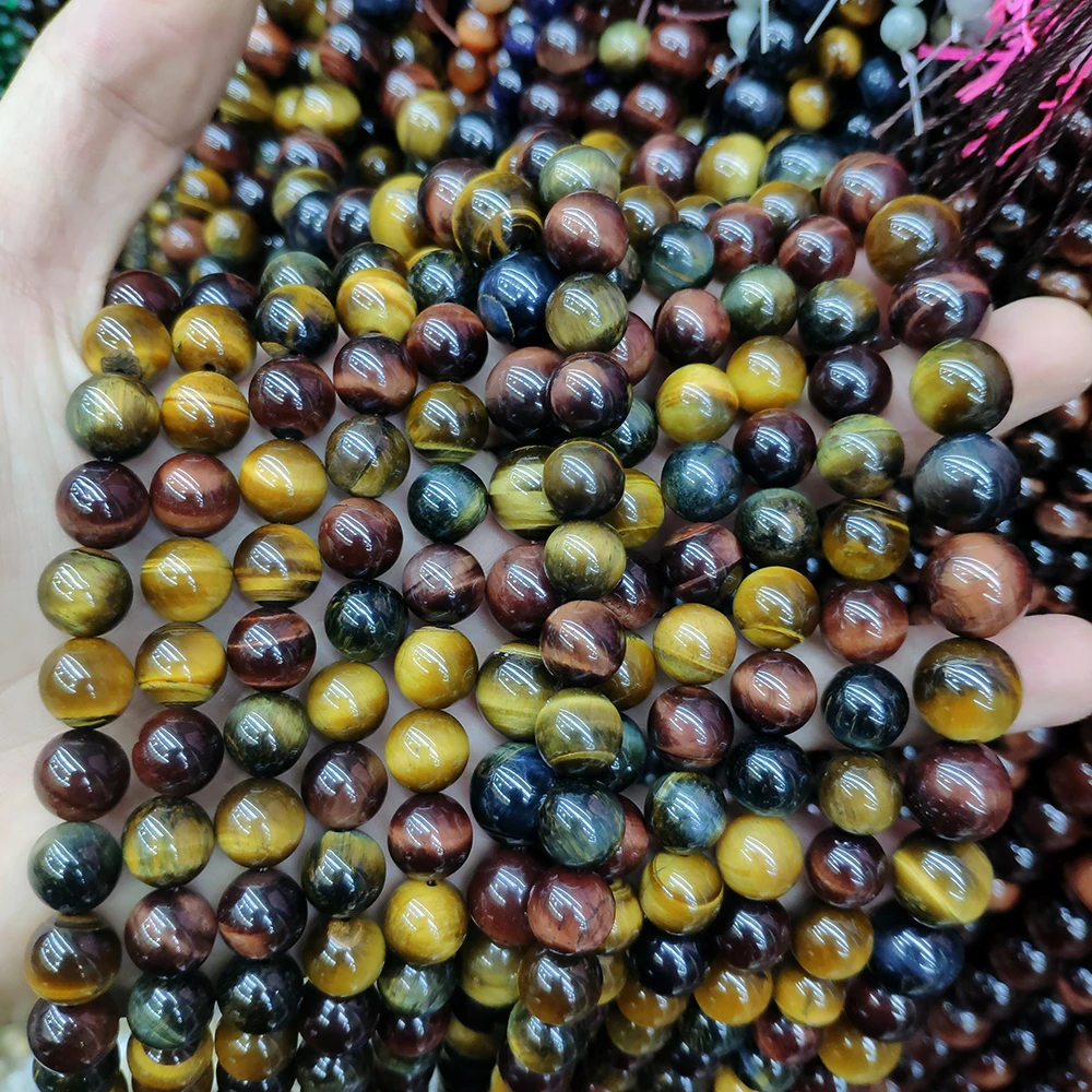 Hot Selling Natural Tricolor Tiger Eyes Loose Gemstone Stone Round Beads For DIY Handmade Jewelry Making Acessorry