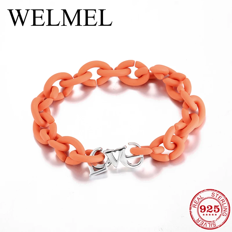 

Minimalism 925 Sterling Silver Charm Bracelets Rubber Ring Letter Beads Lock Orange Braceletsfor for Women Friendship Jewelry