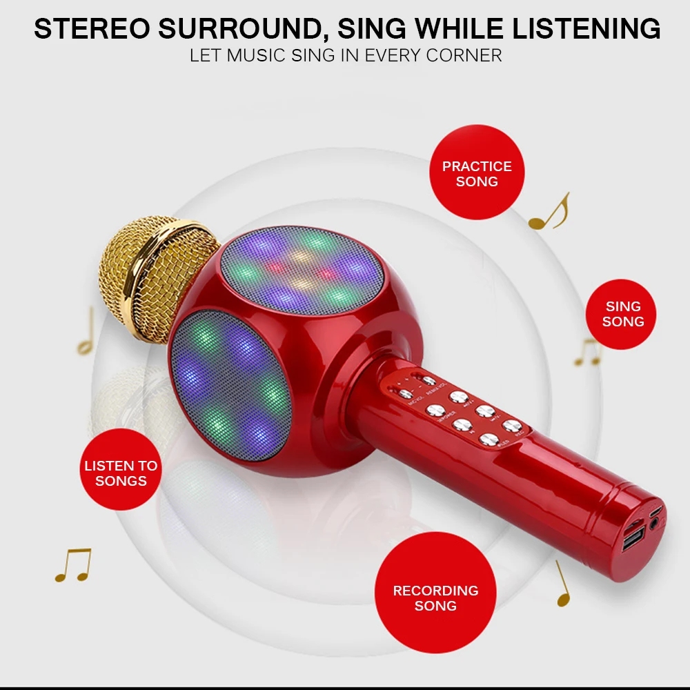 Беспроводной Bluetooth микрофон для дома KTV на открытом воздухе вечеринки машины Bluetooth ручные микрофоны с динамиком красочный светильник