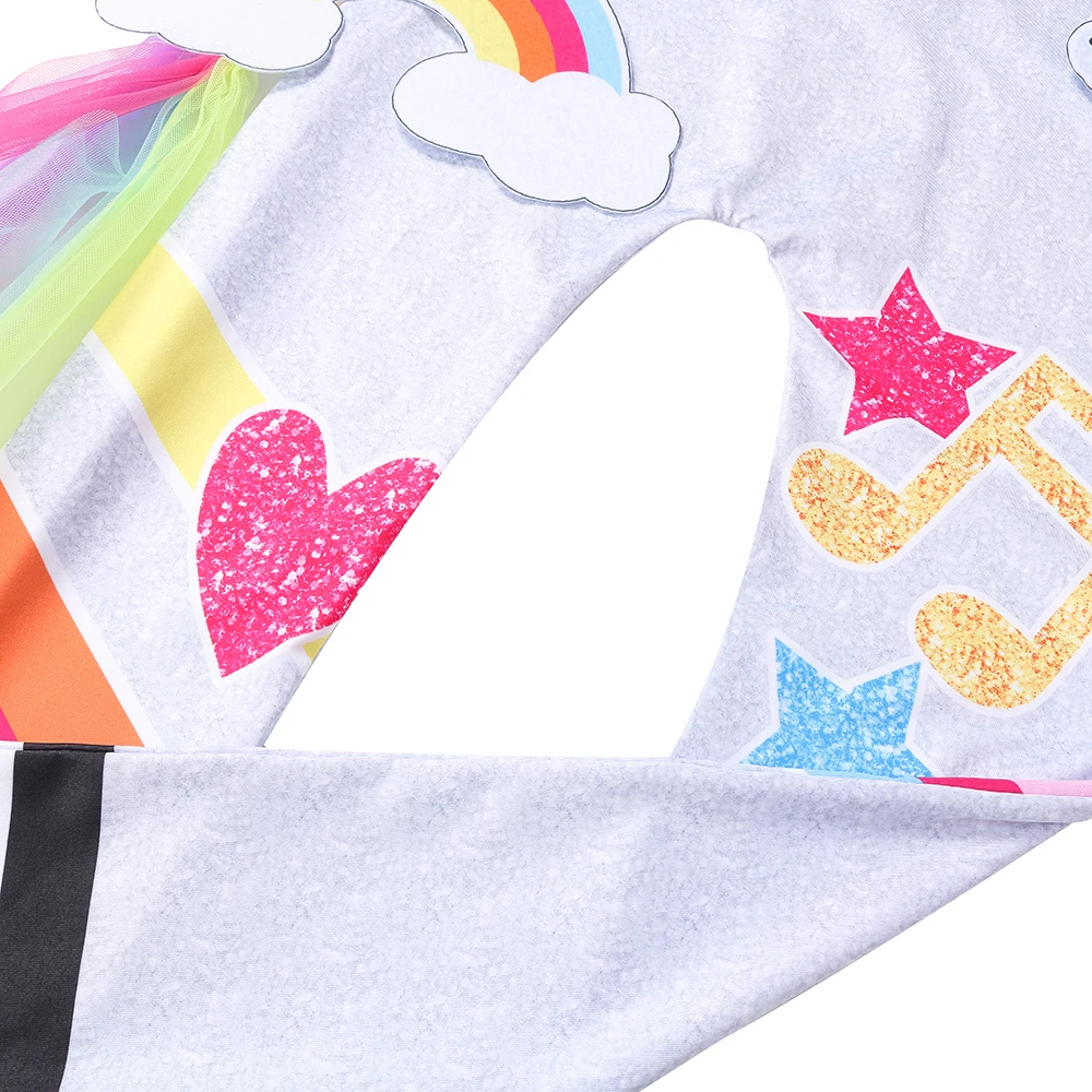 Baby Girls Unicorn Jumpsuit Rainbow Print Cosplay Clothes Colorful Mesh Milk silk Fabric Theme party Costume For Girls 62972