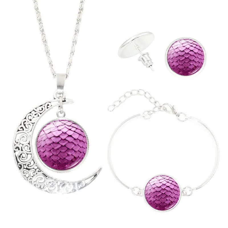 

Hot Sales Color Dragon Eggs Time Stone Alloy Necklace Europe And America Retro Accessories Three-piece Set-