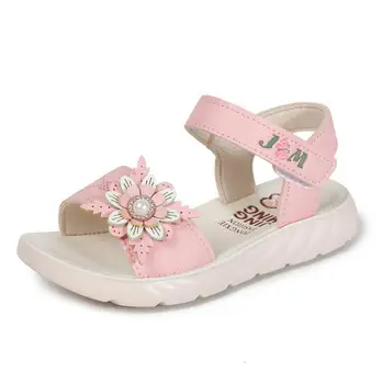 

Hot Summer Kids Beach Shoes For Girls Princess Soft Leather Sandals With Flower Fashion Little Big Girls Sandals Students shoes