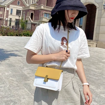 

Fashion Hit Color Crossbody Bag Leather Women Chain Square Shoulder Pouch Popular Simple Female Daily Bag 2020 Bags For Women