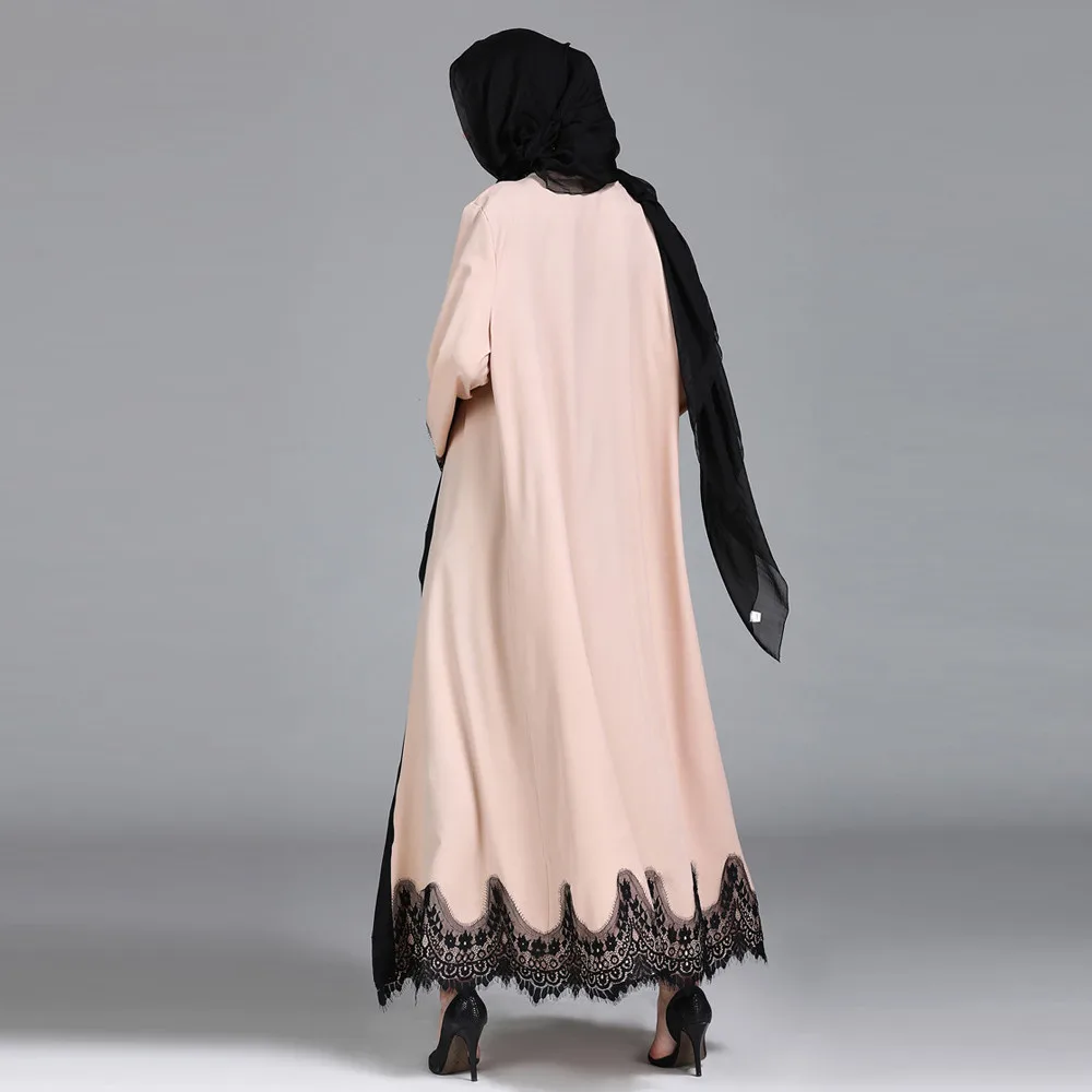 Одежда женщин мусульманских стран Малайзия Jilbab Djellaba халат мусульманские, исламские женщины одежда кружева сплайсинга длинное пальто Ближний Восток длинный халат